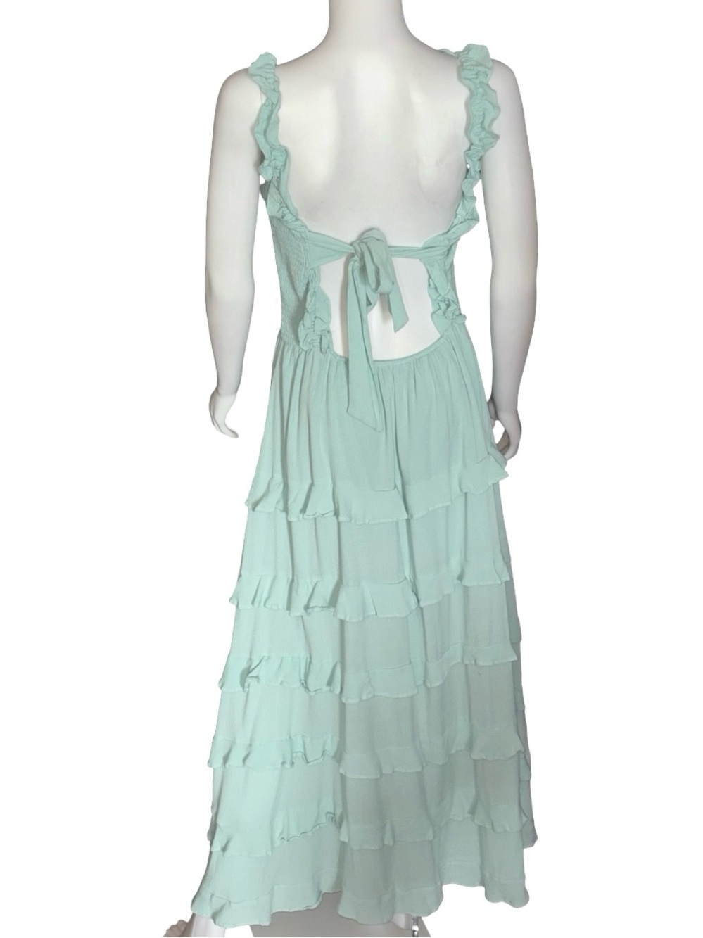So Me Sage Green Smocked Tiered Ruffle Cottagecore Maxi Dress Medium Coquette - Picture 2 of 8